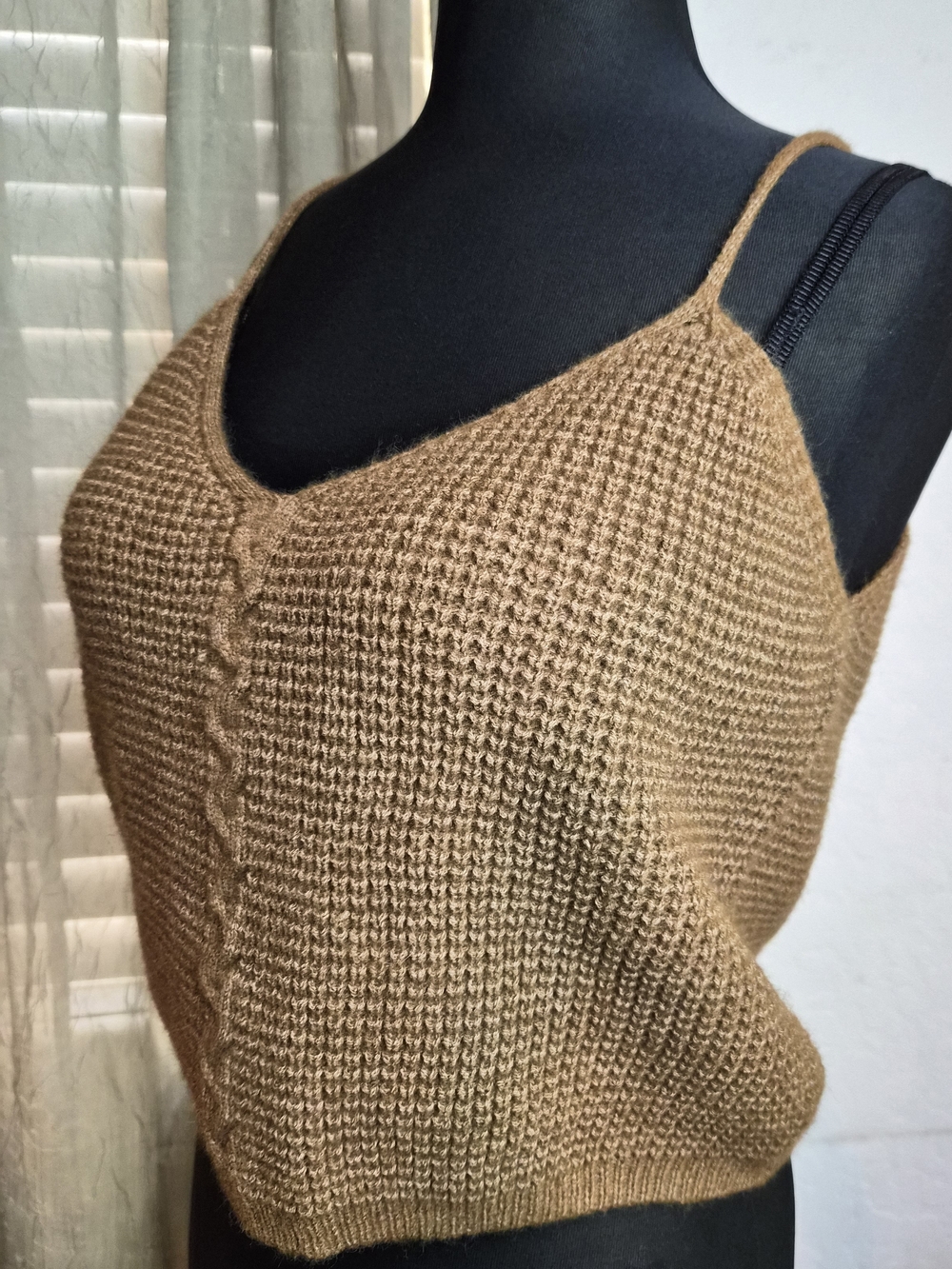Cider Camel V-Neck Knit Spaghetti-Strap Sweater Tank #0106